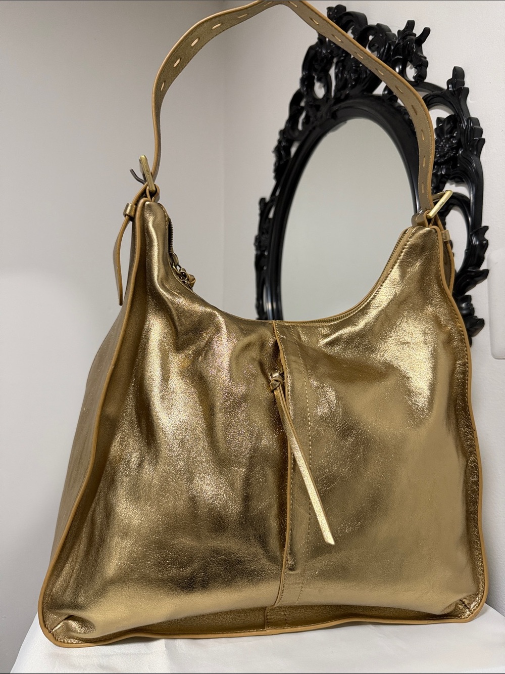HOBO Gold Metallic Leather Shoulder Hobo Bag
